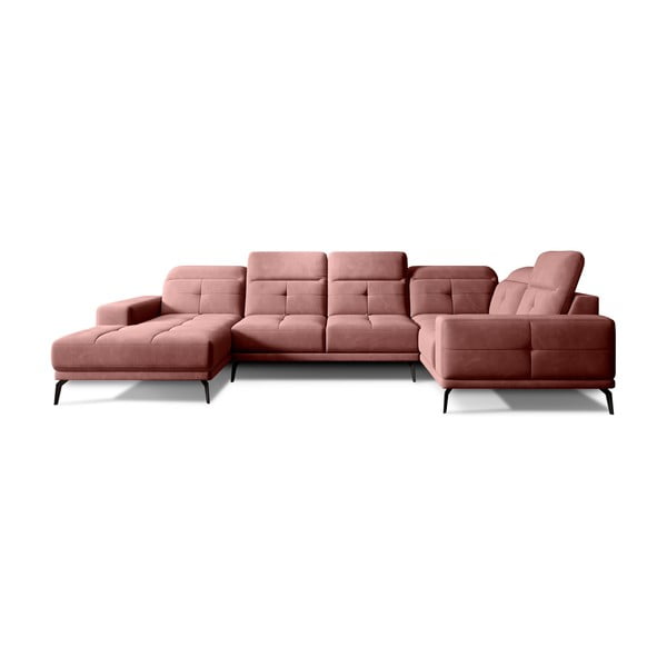 Rožinės spalvos iš velveto kampinė sofa (su dešiniuoju kampu/„U“ formos) Neviro – ELTAP