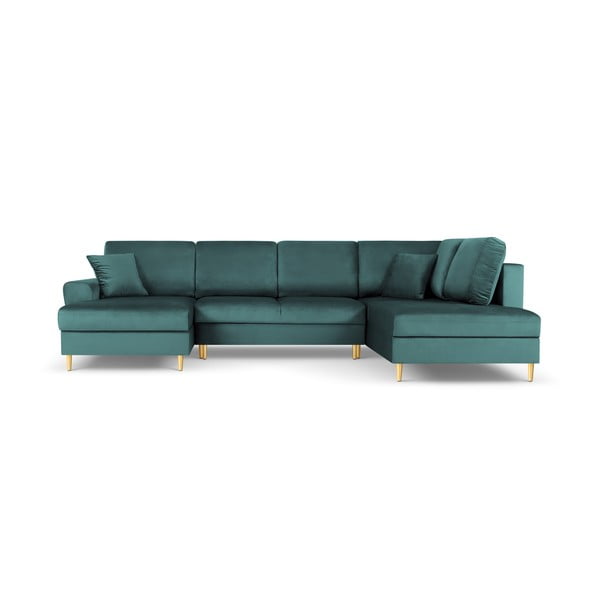 Smaragdinės spalvos iš velveto sulankstoma/su sandėliavimo vieta kampinė sofa (su dešiniuoju kampu/„U“ formos) Kyoto – Cosmopolitan Design