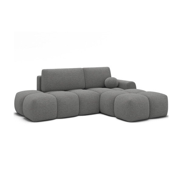 Pilkos spalvos sulankstoma/su sandėliavimo vieta kampinė sofa iš boucle (su dešiniuoju kampu/su gultu) Vittario – ELTAP