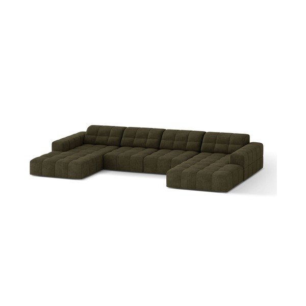 Khaki spalvos kampinė sofa iš šenilinio audinio („U“ formos) Chicago – Cosmopolitan Design-image-1