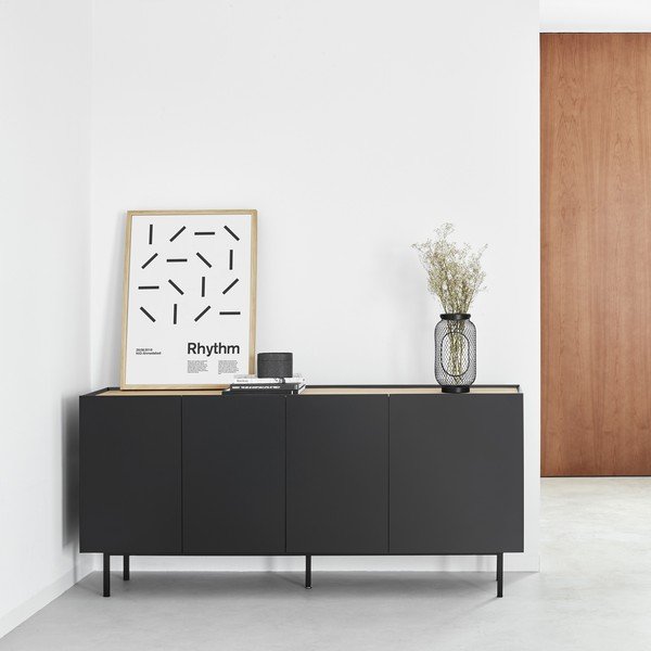 Žema šoninė spintelė juodos spalvos iš ąžuolo 165x78 cm Arista – Teulat-image-1