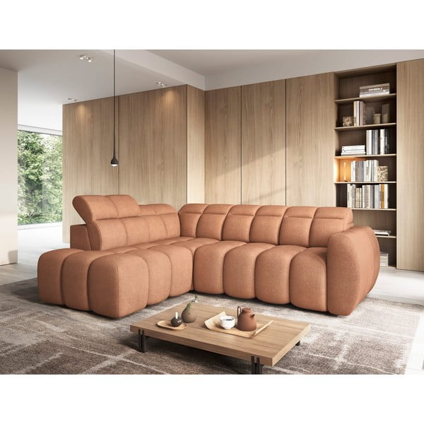 Rausvos spalvos iš boucle sulankstoma/su sandėliavimo vieta kampinė sofa (su kairiuoju kampu/„L“ formos) Falconn – ELTAP-image-1