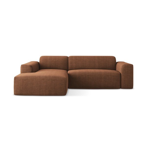 Terakotos spalvos kampinė sofa (su kairiuoju kampu/su gultu) Keli – Makamii