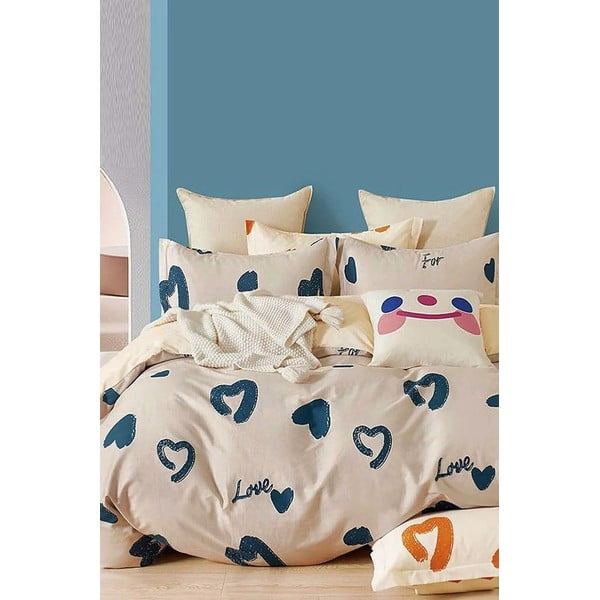 Iš ranforce medvilnės dvigulė/itin ilga patalynė smėlio spalvos su paklode/4 dalių 200x220 cm Amore – Mila Home
