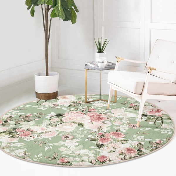 Skalbiamas/robotiniams dulkių siurbliams apvalios formos kilimas šviesiai žalios spalvos ø 100 cm Comfort – Mila Home-image-2