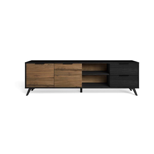Juodos/natūralios spalvos graikinio riešuto TV staliukas 181x53 cm Noe - Marckeric