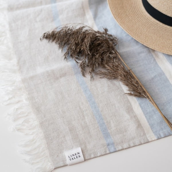 Mėlyna iš lino paplūdimio antklodė ir pledas 140x170 cm Allure Stripe – Linen Tales-image-4