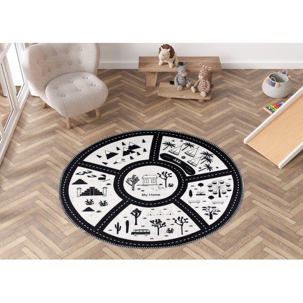 Skalbiamas juodos ir baltos spalvos vaikiškas žaidimų kilimas ø120 cm My Home – Vitaus-image-1