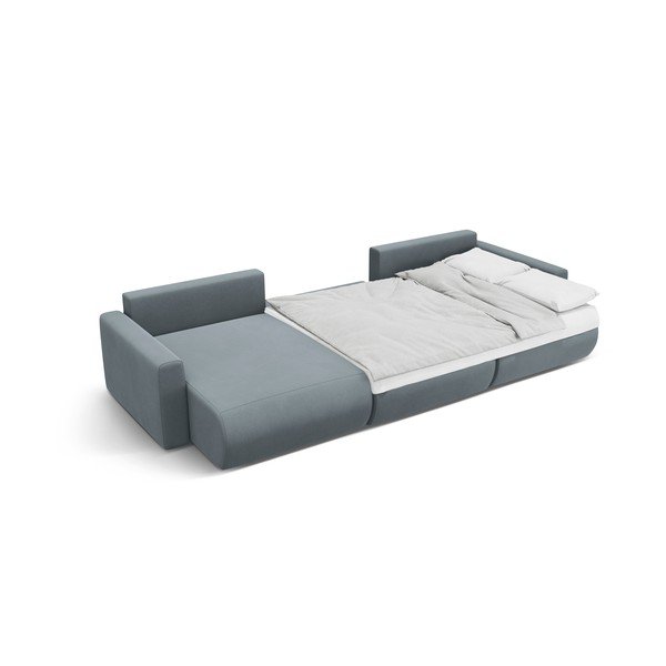 Pilkai mėlynos spalvos iš velveto sulankstoma/su sandėliavimo vieta kampinė sofa („U“ formos) Belfast – Cosmopolitan Design-image-4