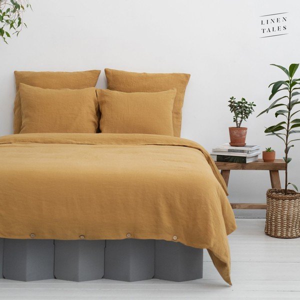 Iš kanapių pluošto viengulis antklodės užvalkalas geltonos spalvos 140x200 cm – Linen Tales-image-3