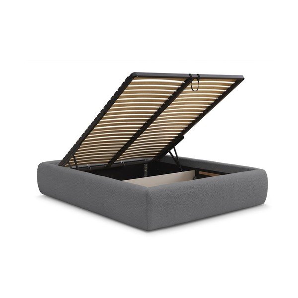 Tamsiai pilkos spalvos dvigulė lova audiniu dengta su sandėliavimo vieta/be galvūgalio su lovos grotelėmis 180x200 cm Inera – Bobochic Paris-image-3