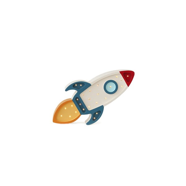 Mėlynos ir baltos spalvos pušies sieninis šviestuvas Little Lights Space Rocket, 42 cm ilgio