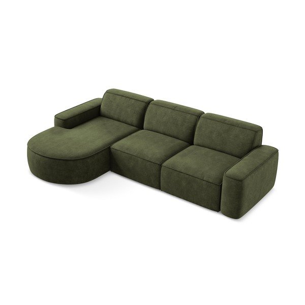 Žalios spalvos iš šenilinio audinio kampinė sofa (su kairiuoju kampu/su gultu) Omao – Makamii-image-4