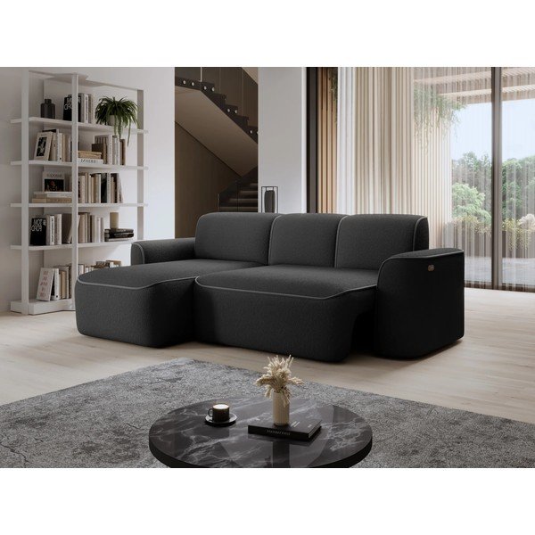 Tamsiai pilkos spalvos iš boucle kampinė sofa (su kairiuoju kampu/su gultu) Ume – ELTAP-image-1