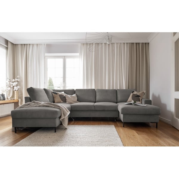 Iš kordinio velveto sulankstoma kampinė sofa pilkos spalvos (su kairiuoju kampu) Lofty Lilly – Miuform-image-4