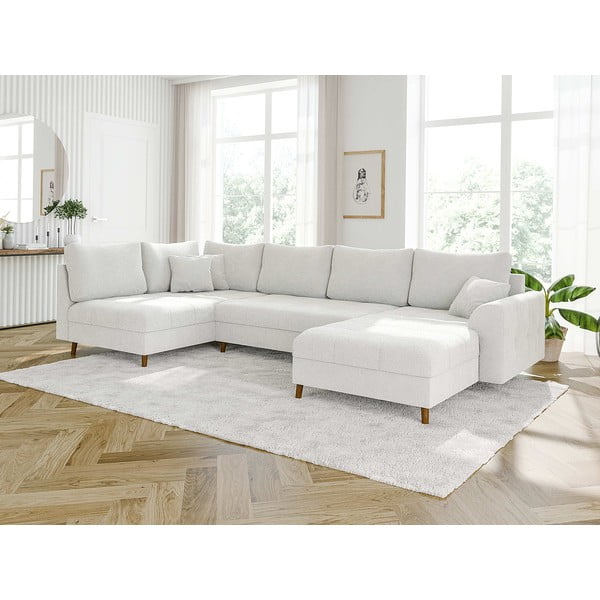 Iš boucle kampinė sofa kreminės spalvos (su dešiniuoju kampu/„U“ formos) Ariella – Ropez-image-3