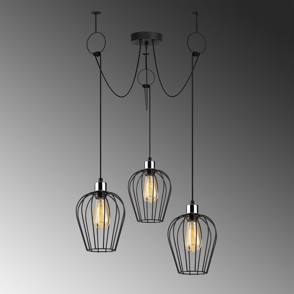 Juodas pakabinamas šviestuvas su 3 lemputėms Opviq lights Tel Chain-image-1