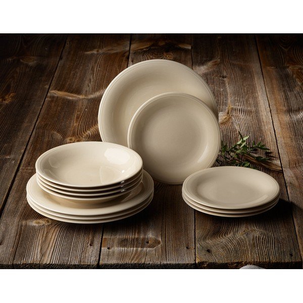12 dalių smėlio spalvos porcelianinių lėkščių rinkinys Villeroy & Boch Like Color Loop-image-1