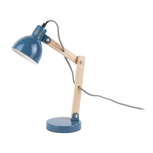 Mėlynas stalinis šviestuvas su medinėmis detalėmis "Leitmotiv Ogle