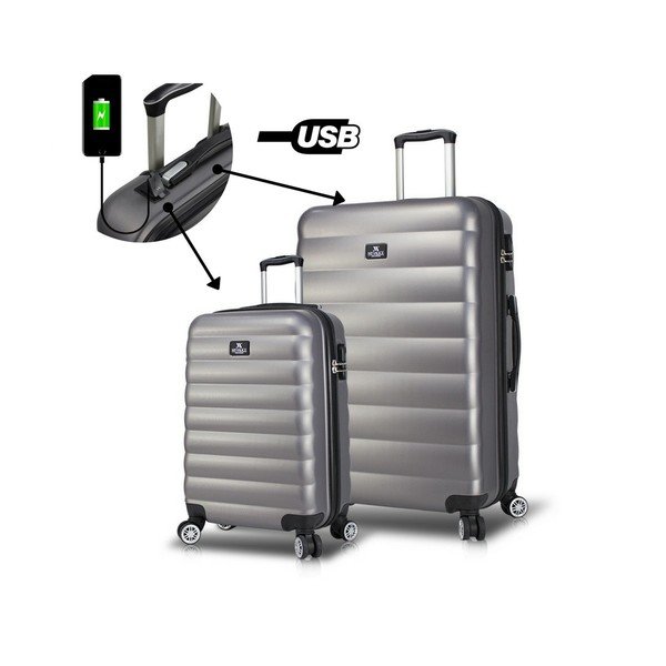 2 pilkų kelioninių lagaminų ant ratukų su USB jungtimis rinkinys My Valice RESSNO Cabin & Large-image-2