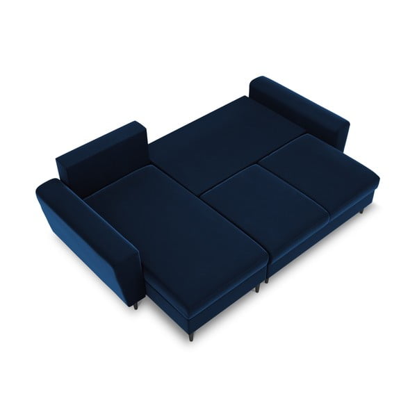 Mėlynos spalvos iš velveto sulankstoma/su sandėliavimo vieta kampinė sofa Kyoto – Cosmopolitan Design-image-1