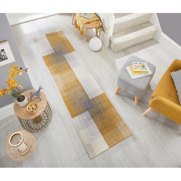 Pilkos ir geltonos spalvos kilimas Flair Rugs Plaza, 60 x 230 cm-image-1