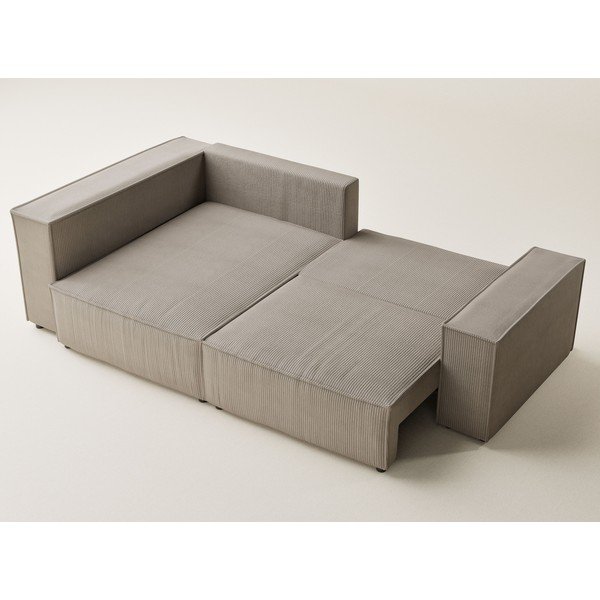 Smėlio spalvos sulankstoma/su sandėliavimo vieta kampinė sofa iš kordinio velveto (su kairiuoju kampu/„L“ formos) Tonga – Maison de Rêve-image-3