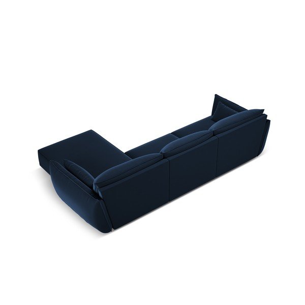 Tamsiai mėlynos spalvos iš velveto kampinė sofa (su dešiniuoju kampu/su gultu) Vanda – Mazzini Sofas-image-3