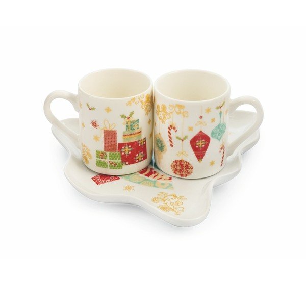2 puodelių ir lėkštės rinkinys iš kaulinio porceliano "Villa d'Este Sweetxmas Tazzine Caffe Scatol