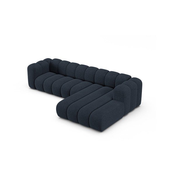 Tamsiai mėlynos spalvos kampinė sofa iš šenilinio audinio (su dešiniuoju kampu/su gultu) Lupine – Micadoni -image-2