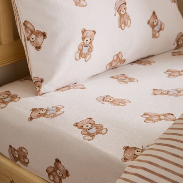 Kreminės spalvos iš flanelės viengulė vaikų patalynė su guma 70x140 cm Brushed Teddy Bear – Catherine Lansfield
