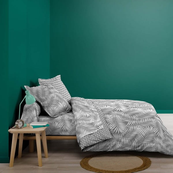Paklodė iš medvilnės baltos spalvos/pilkos spalvos su guma 90x190 cm Botania – douceur d'intérieur-image-1