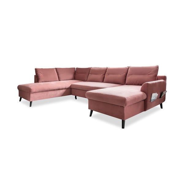 Rožinė velvetinė U formos sofa-lova Miuform Stylish Stan, kairysis kampas
