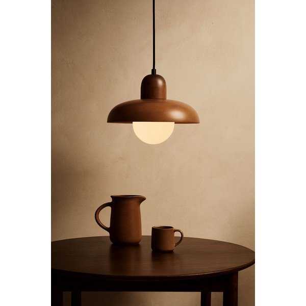 Rudos spalvos kabantis šviestuvas ø 25 cm su mediniu gaubtu Elsa – Opviq lights-image-1