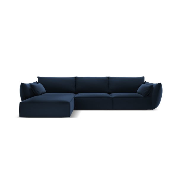 Tamsiai mėlynos spalvos iš velveto kampinė sofa (su kairiuoju kampu/su gultu) Vanda – Mazzini Sofas