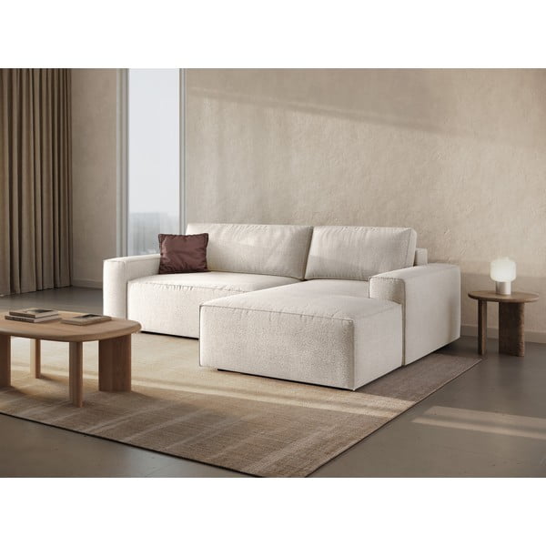 Iš boucle sulankstoma kampinė sofa baltos spalvos (su dešiniuoju kampu) Jodie – Micadoni Home-image-1