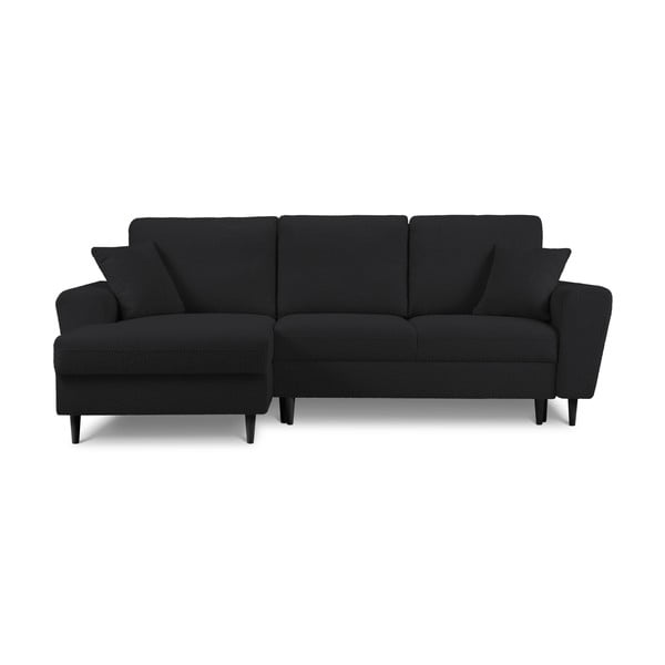 Juodos spalvos iš boucle sulankstoma/su sandėliavimo vieta kampinė sofa (su kairiuoju kampu/su gultu) Kyoto – Cosmopolitan Design