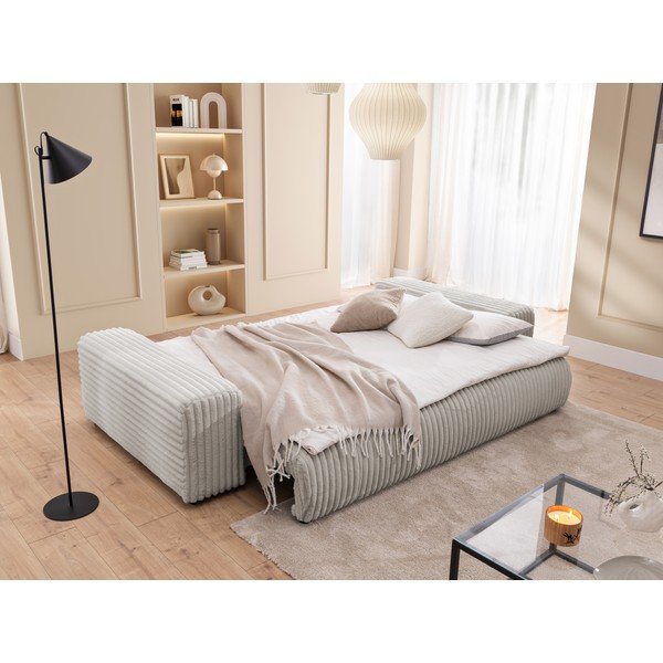 Šviesiai pilkos spalvos sulankstoma/su sandėliavimo vieta sofa iš kordinio velveto 260 cm Justin  – Ropez-image-4