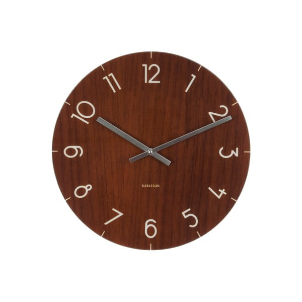 Tamsiai rudas Present Time stiklinis medinis laikrodis, ⌀ 40 cm