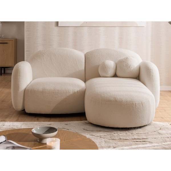 Šviesiai rudos spalvos kampinė sofa iš boucle (su dešiniuoju kampu/su gultu) Orbit – Ropez-image-1