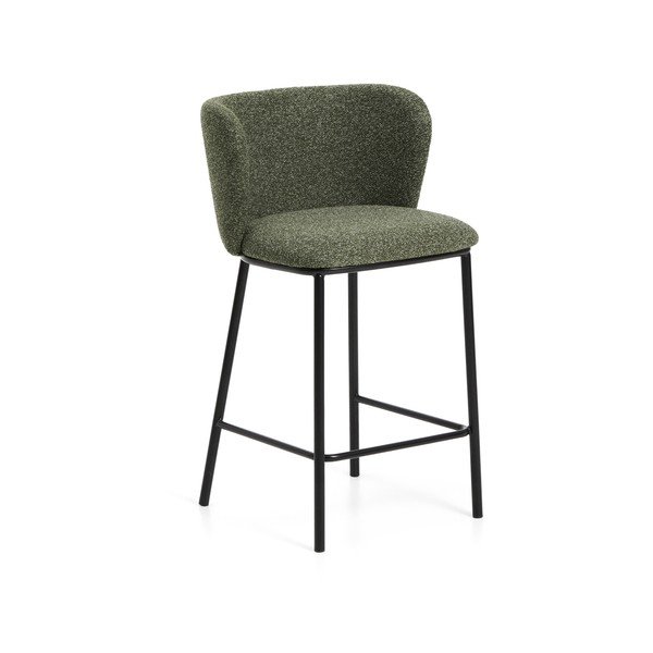 Tamsiai žalios spalvos iš audinio baro taburetė (sėdynės aukštis 65 cm) Ciselia – Kave Home