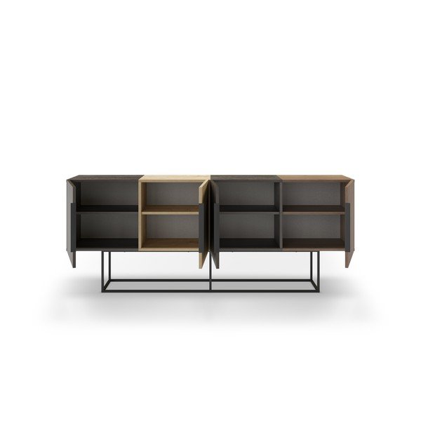 Žema šoninė spintelė rudos spalvos/natūralios spalvos iš ąžuolo 200x80 cm Titan – Marckeric-image-3