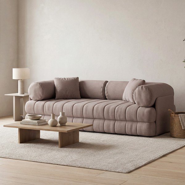 Pilkai smėlinės spalvos iš boucle sulankstoma sofa 206 cm Kemi – Cosmopolitan Design-image-4