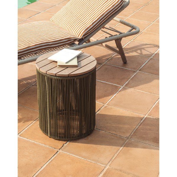 Apvalios formos sodo šoninis staliukas su akacijos stalviršiu ø 40 cm Dandara – Kave Home-image-1