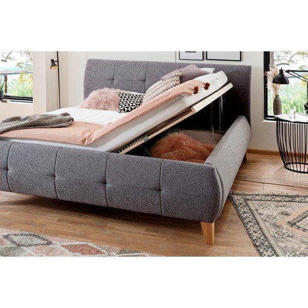 Antracito spalvos dvigulė lova audiniu dengta su sandėliavimo vieta su lovos grotelėmis 180x200 cm Matheo – Meise Möbel-image-1