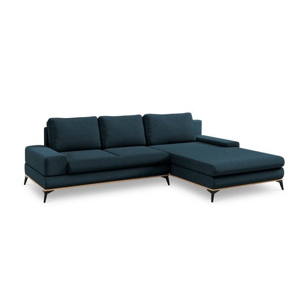 Mėlynai pilkos spalvos kampinė aksominė sofa-lova Windsor & Co Sofas Planet, dešinysis kampas-image-2