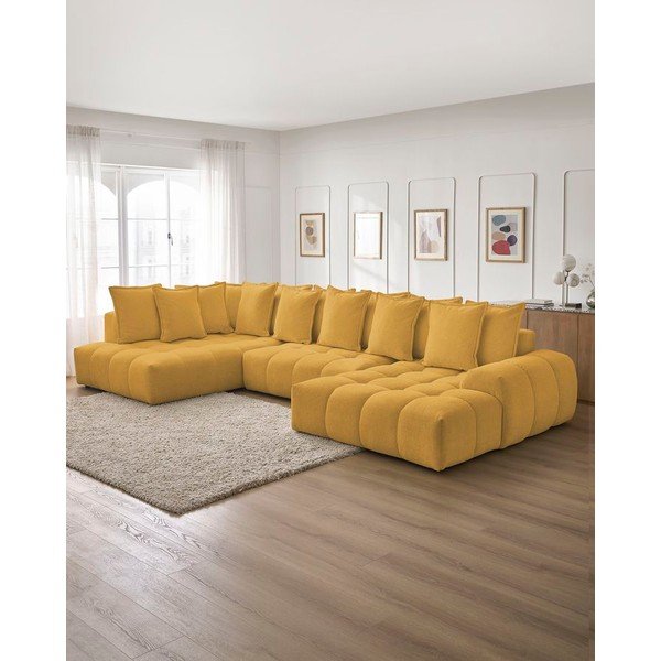 Garstyčių spalvos iš šenilinio audinio sulankstoma/su sandėliavimo vieta kampinė sofa (su kairiuoju kampu/„U“ formos) Everest – Bobochic Paris-image-1