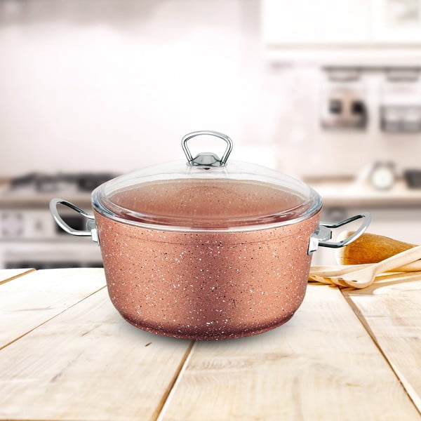 Rožinis aliuminio puodas su dangčiu Güral Porselen Classic, ø 24 cm-image-1