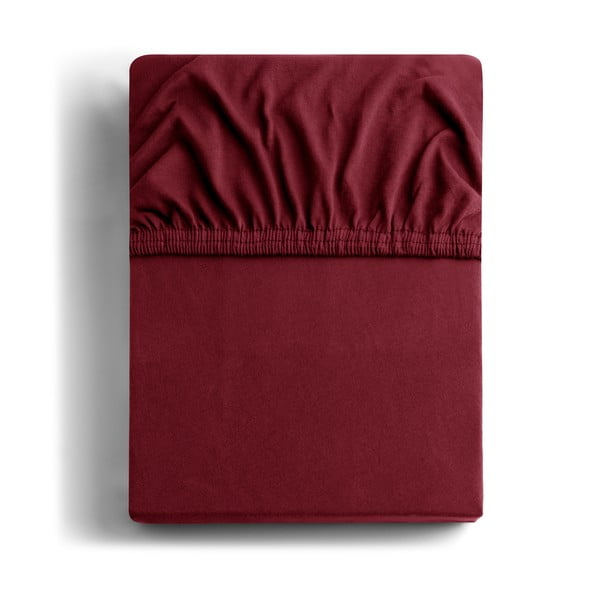Raudona elastinė paklodė iš medvilnės DecoKing Amber Collection, 140/160 x 200 cm