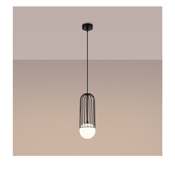 Baltos spalvos/juodos spalvos kabantis šviestuvas su stiklo gaubtu Belinda – Sollux-image-4